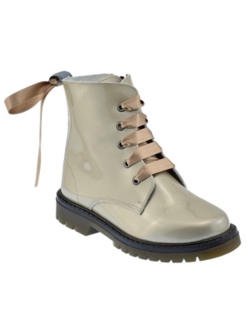 Bota Militar piel Charol Taupe con Cordones 2