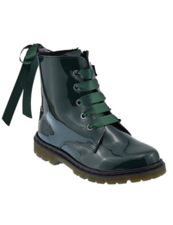 Bota Militar piel Charol Verde Botella con Cordones 2