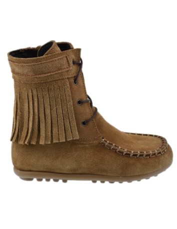 Guxs Bota Mohicana de piel serraje con flecos en camel