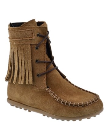 Guxs Bota Mohicana de piel serraje con flecos en camel 2