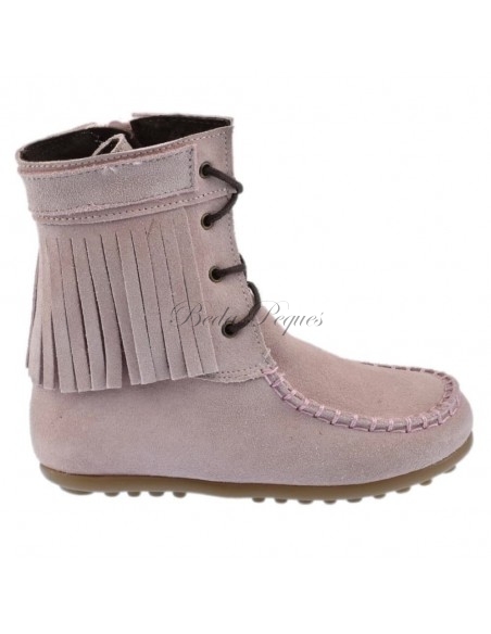 Guxs Bota Mohicana de piel serraje con flecos en rosa