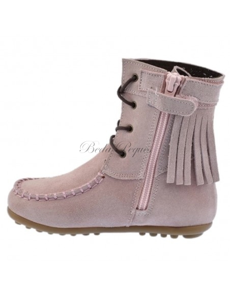 Guxs Bota Mohicana de piel serraje con flecos en rosa