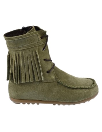 Guxs Bota Mohicana de piel serraje con flecos en verde