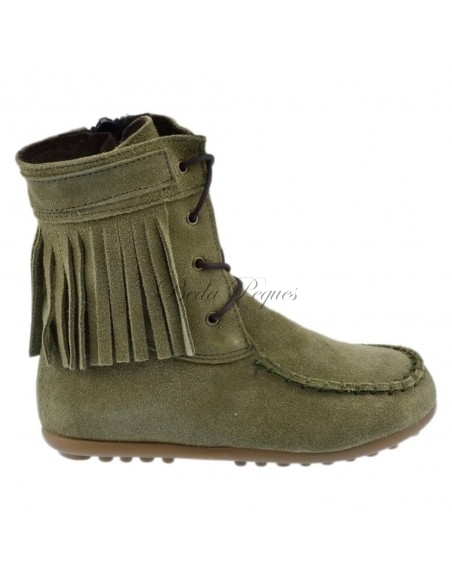 Guxs Bota Mohicana de piel serraje con flecos en verde