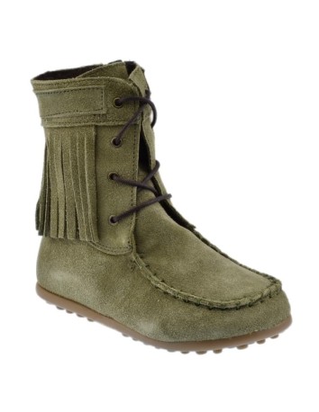 Guxs Bota Mohicana de piel serraje con flecos en verde 2