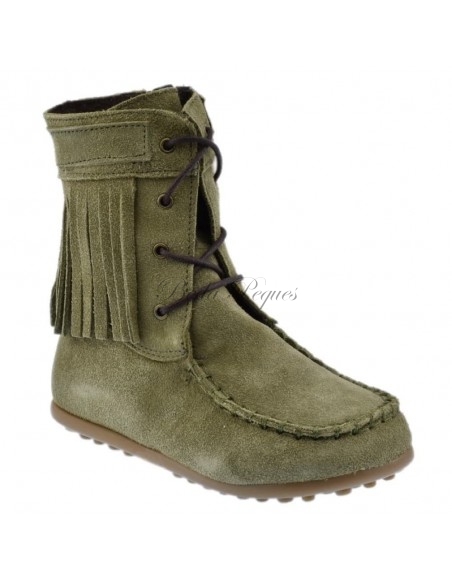 Guxs Bota Mohicana de piel serraje con flecos en verde