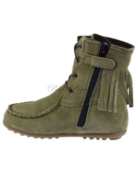 Guxs Bota Mohicana de piel serraje con flecos en verde