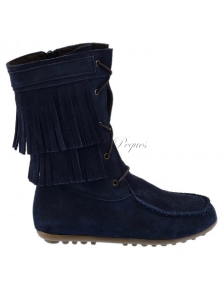 Guxs Bota Mohicana alta piel serraje con flecos azul marino
