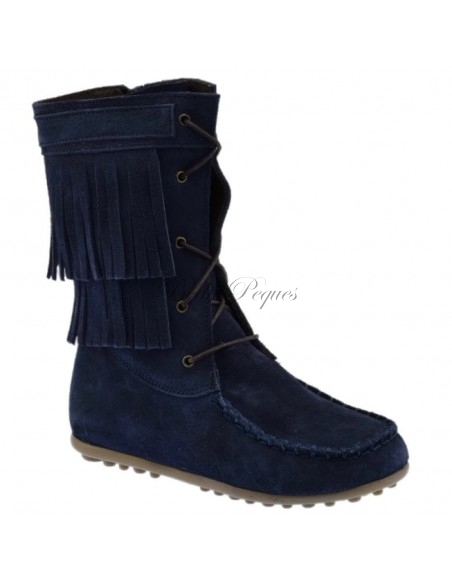 Guxs Bota Mohicana alta piel serraje con flecos azul marino