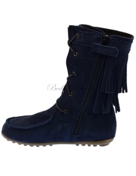 Guxs Bota Mohicana alta piel serraje con flecos azul marino