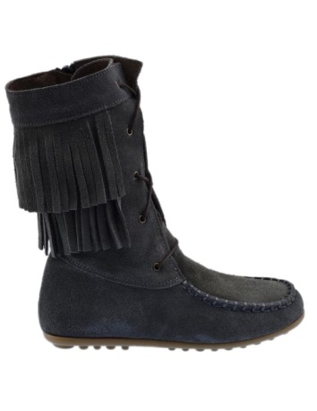 Guxs Bota Mohicana alta piel serraje con flecos en gris