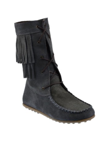 Guxs Bota Mohicana alta piel serraje con flecos en gris 2
