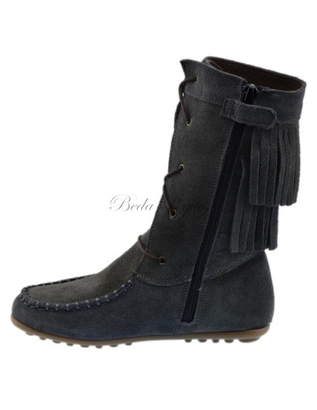 Guxs Bota Mohicana alta piel serraje con flecos en gris