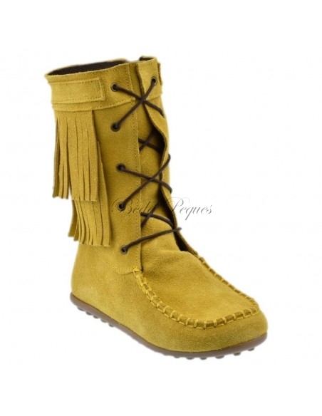 Guxs Bota Mohicana alta piel serraje con flecos en color maiz