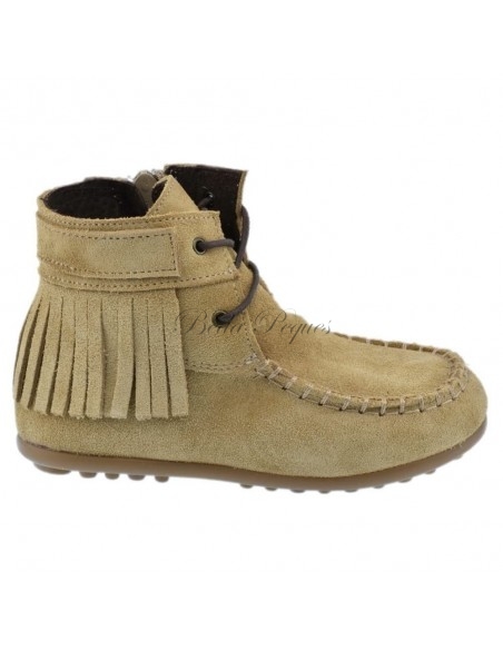 Guxs Botin Mohicana en piel serraje con flecos color arena