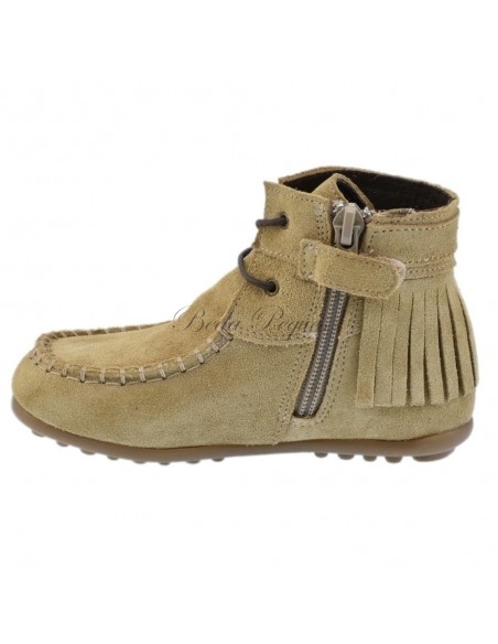Guxs Botin Mohicana en piel serraje con flecos color arena