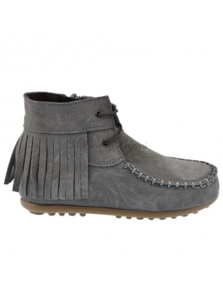 Guxs Botin Mohicana en piel serraje con flecos color gris plomo