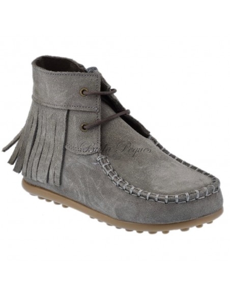 Guxs Botin Mohicana en piel serraje con flecos color gris plomo