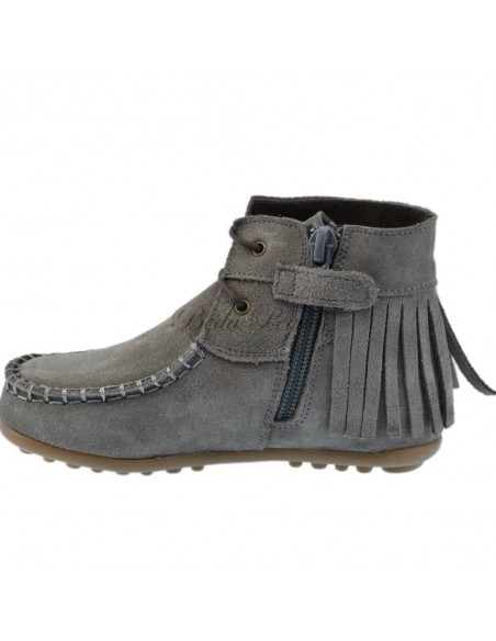 Guxs Botin Mohicana en piel serraje con flecos color gris plomo