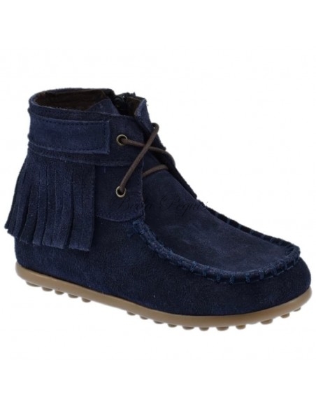 Guxs Botin Mohicana en piel serraje con flecos color azul marino