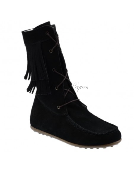 Guxs Bota Mohicana alta piel serraje con flecos en color negro