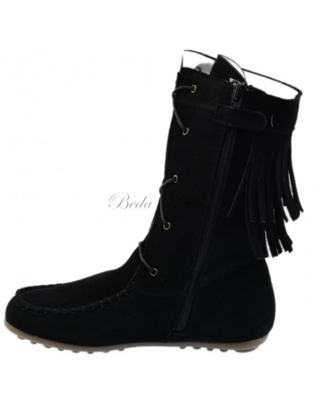 Guxs Bota Mohicana alta piel serraje con flecos en color negro