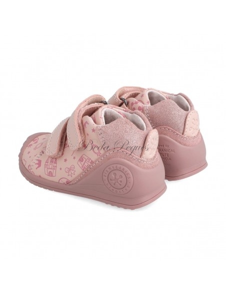 Biomecanics zapato colegial deportivo doble velcro color Rosa Estampado