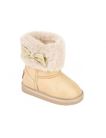 Bota Australiana de niña metalizada beige con lazo...
