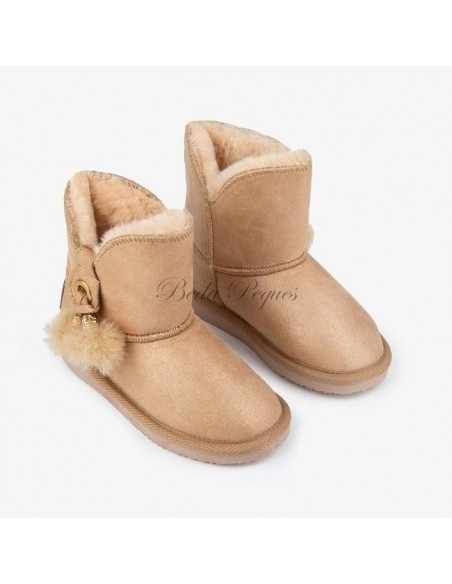 Bota Australiana de Niña Pompones Cuero