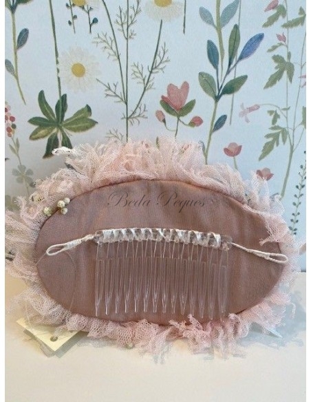 Prendido Comunión Rosa, azulado y beige.