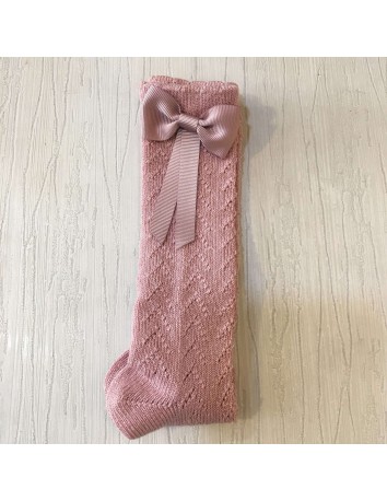 Calceta Calada Rosa Empolvado con Lazo 2