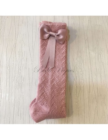 Calceta Calada Rosa Empolvado con Lazo