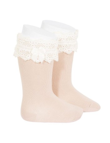 Condor Calcetines altos con Puntilla y lazo Nude