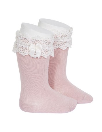 Condor Calcetas Rosa Palo con Puntilla en beige