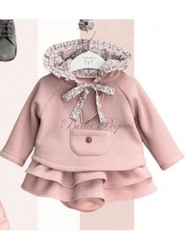 Valentina Bebes Sudadera niña con capucha en rosa empolvado