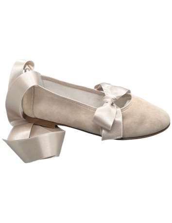 Guxs zapato niña lazo piel ante beige