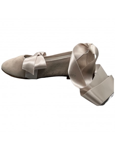 Guxs zapato niña lazo piel ante beige