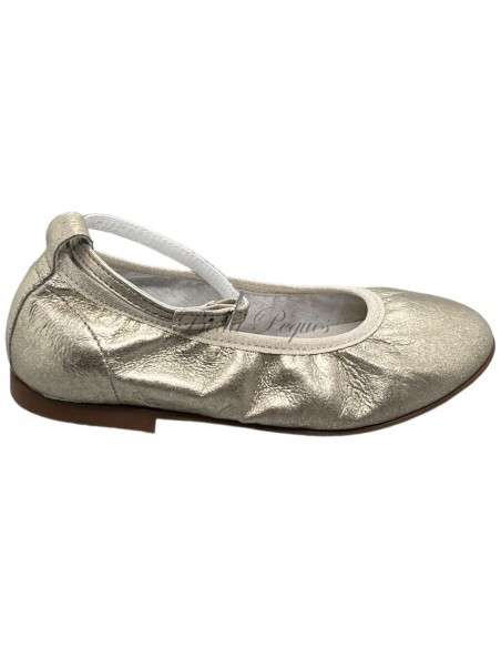 Guxs zapato bailarina niña hebilla piel polvore taupe