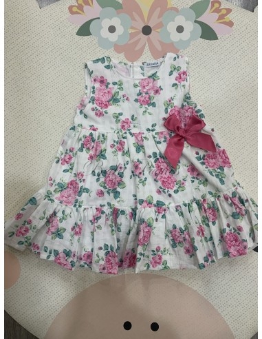 Juliana Bebés Vestido 2 volantes flores fresa