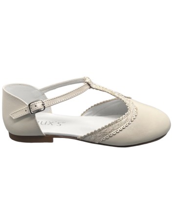 Guxs zapato niña piel metal beige