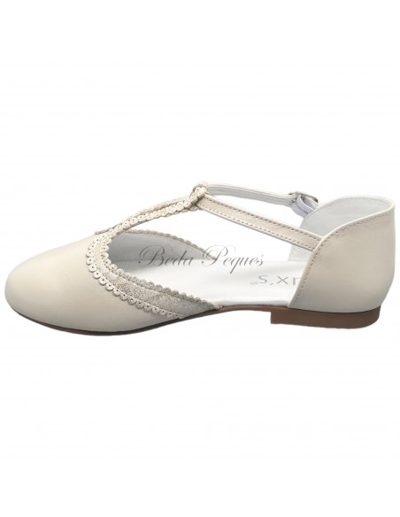 Guxs zapato niña piel metal beige