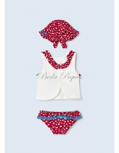 Mayoral newborn conjunto baño con gorro color rojo