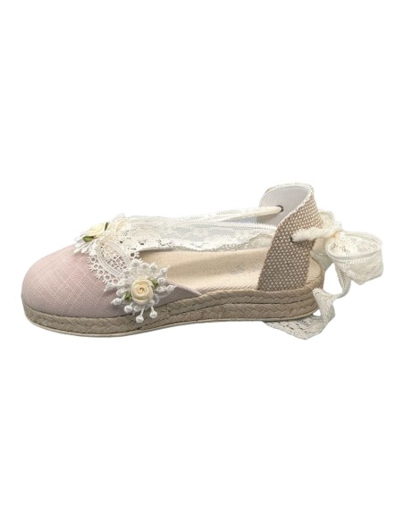Guxs zapato de ceremonia y comunión esparto flor lino rosa palo