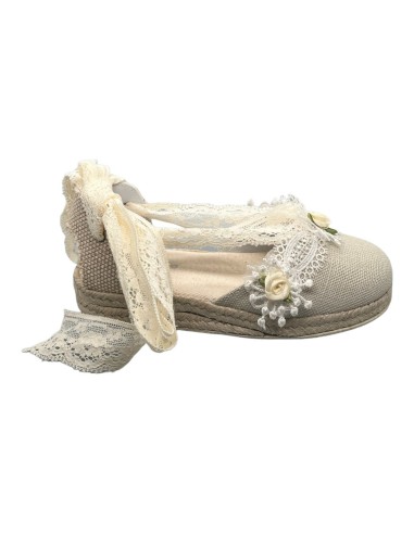 Guxs zapato de ceremonia y comunión esparto flor lino rustic hielo