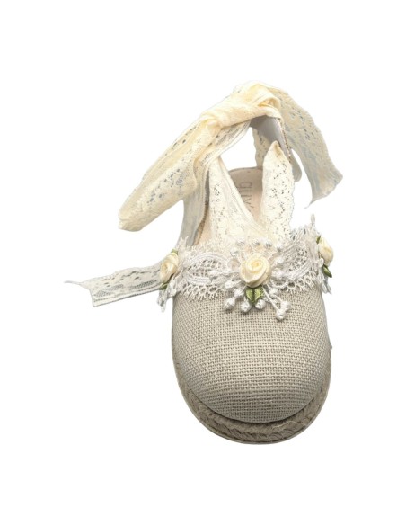 Guxs zapato de ceremonia y comunión esparto flor lino rustic hielo