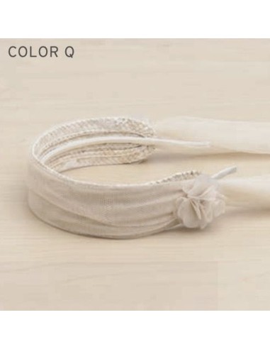 Siena Diadema fibra natural tul y flores color beige