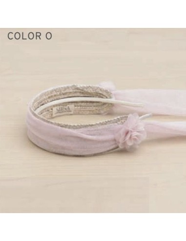 Siena Diadema fibra natural tul y flores color rosa