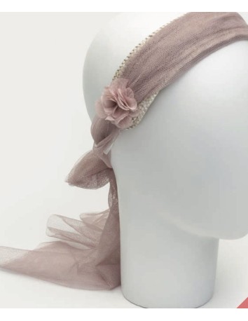 Siena Diadema fibra natural tul y flores color rosa 2