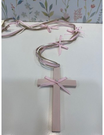 Cruz de Madera Comunión Rosa