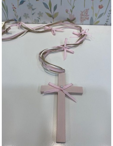Cruz de Madera Comunión Rosa